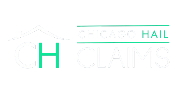 Chicago Hail Claims logo featuring a blue and gold shield with a house roof icon, representing hail damage insurance claim specialists in Chicago.
