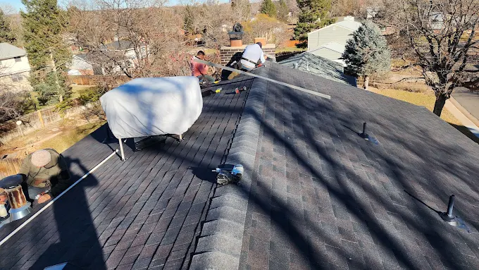 Asphalt shingle roof with visible hail damage impacts – Chicago Hail Claims inspection example.